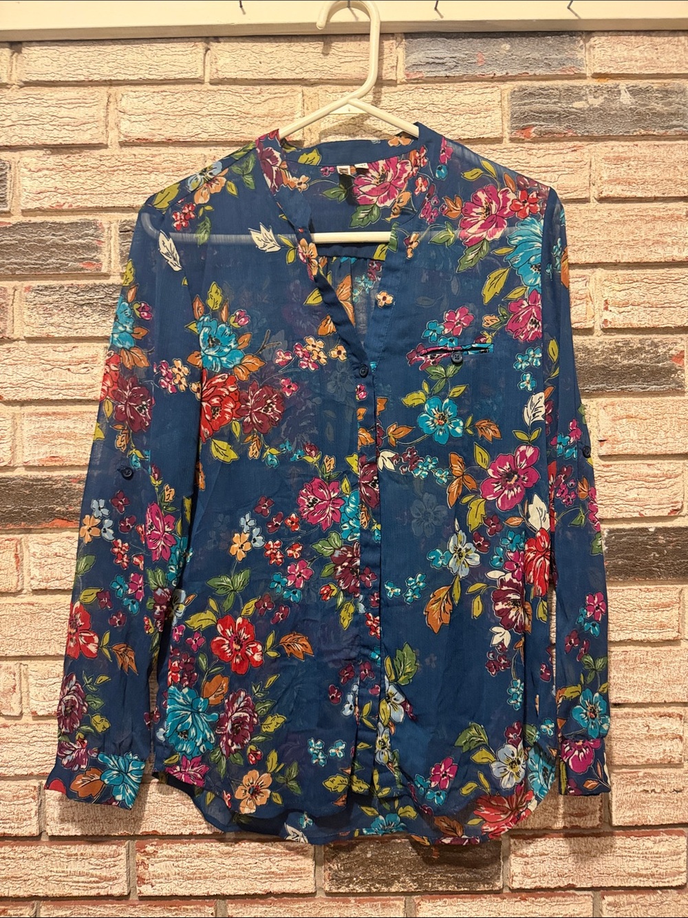 Kut from the Kloth Navy Floral Button-Front Shirt